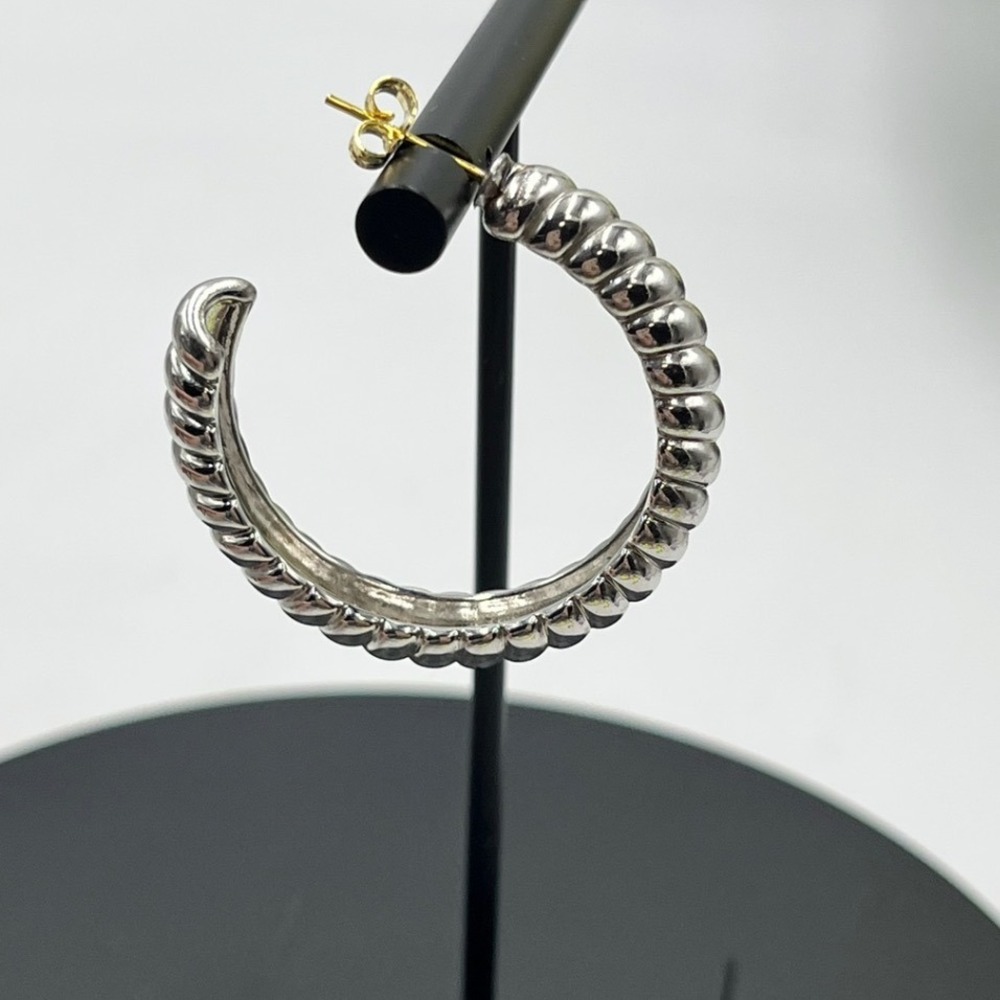 Luv Aj XL Ridged Hoop Earrings in Polished Rhodium Plated * Single